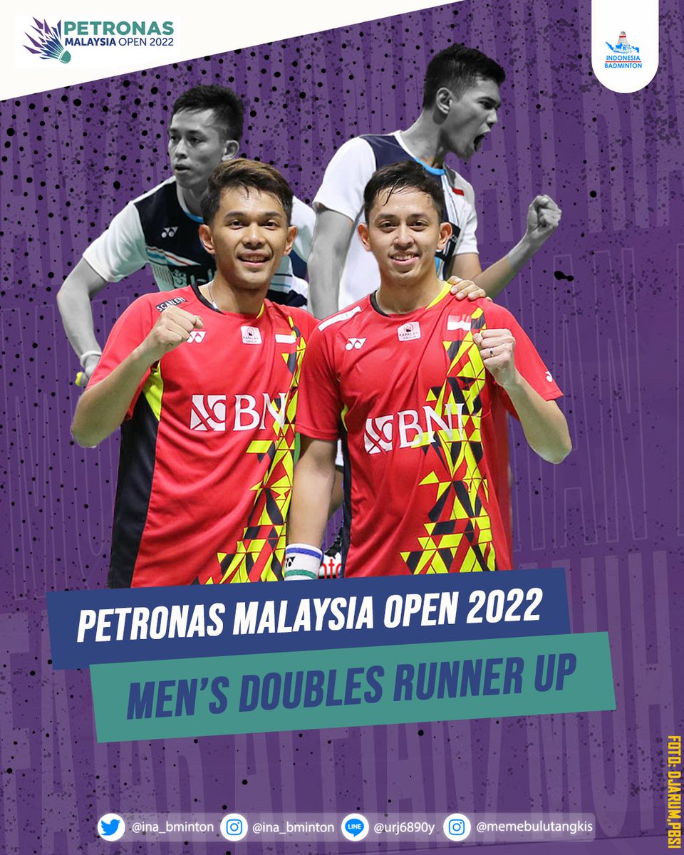 Selamat Fajar Alfian/M. Rian Ardianto atas raihan Runner-up pada turnament Malaysia Open 2022.
.
Semoga di turnament selanjutnya mendapatkan hasil yang lebih baik.
.
Terus semangat untuk Indonesia.
.
#inafo #inabminton #bulutangkis #badmintonIndonesia #MalaysiaOpen2022