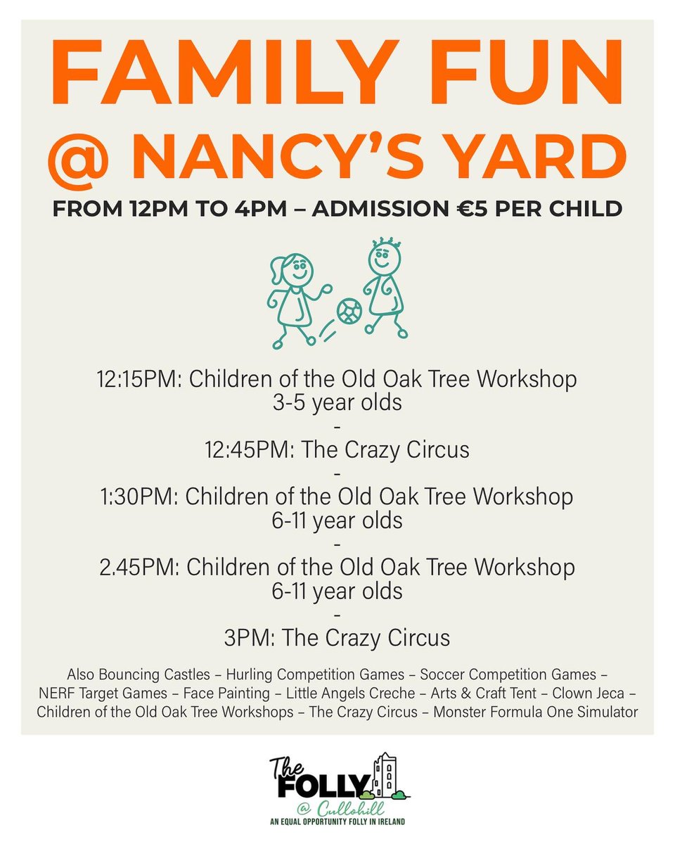 FollyFestival's tweet photo. DAYTIME EVENTS @ THE FOLLY FESTIVAL
Saturday 9th July - Everyone welcome to attend- you do not need a ticket to our evening concert, to attend our Daytime Events!
#thefollyfestival #familyfun #thefolly #familyfriendly #daytimeevents https://t.co/q4EBwjkrj1