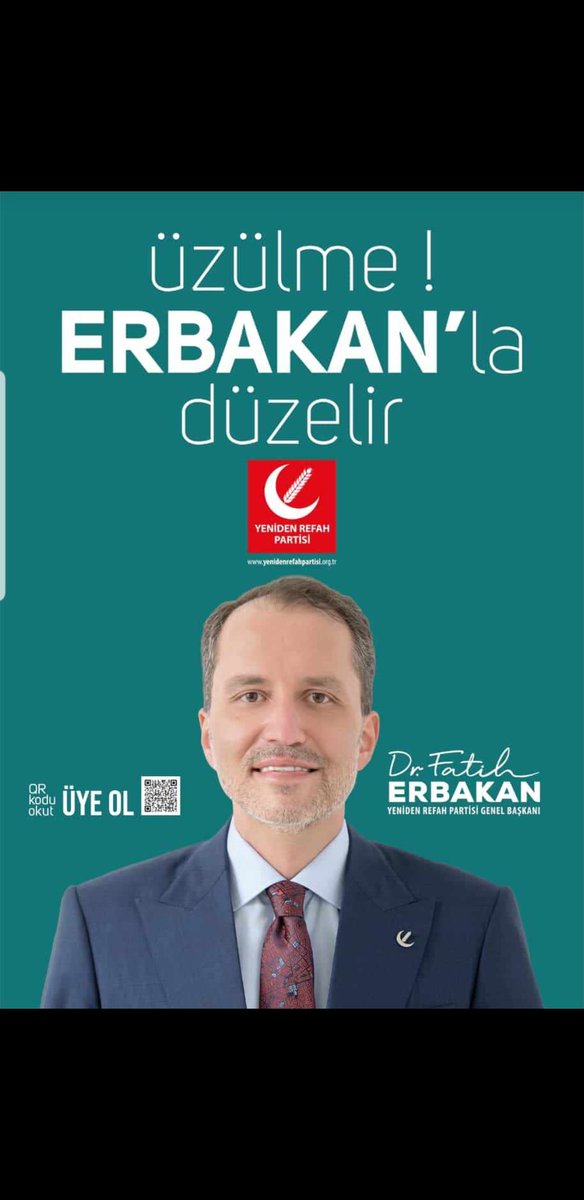Üzülme !
ERBAKAN'LA.         HERŞEY !
Düzelir 
#erbakan
<a href="/ErbakanFatih/">Dr. Fatih Erbakan</a> <a href="/terzihuseyin34/">Hüseyin TERZİ</a> <a href="/MustafaDonmezRP/">Mustafa Dönmez</a> <a href="/gencrefah/">Genç Refah</a> <a href="/refahprt/">Refahprt</a>