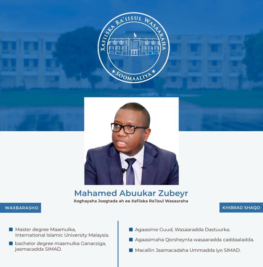 MohamedAZubeyr's tweet photo. I express my gratitude to H.E. Prime Minister @HamzaAbdiBarre for giving me the opportunity to serve my country as the Permanent Secretary of the Office of the Prime Minister. I wholeheartedly commit to fulfilling the responsibility entrusted to me by the PM. @SomaliPM https://t.co/bgDCYQoogE