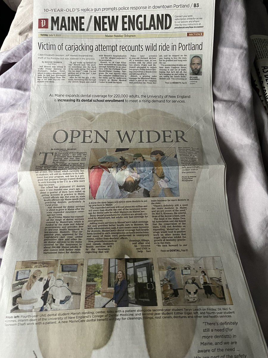 Thanks to <a href="/EdMurphyPPH/">Ed Murphy</a> for this fantastic story about <a href="/unetweets/">University of New England</a>’s expanding dental school. And can someone at <a href="/PressHerald/">Portland Press Herald</a> please tell me who is responsible for the TOOTH-SHAPED LAYOUT?? I screamed with delight when I opened the paper.