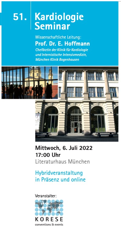 Heiße Themen! 51. Bogenhausener Kardiologie Seminar Mi. 6.7.22 - Online&amp;Live - Literaturhaus München: KHK/PCI, Herzinsuffizienz, Vitien, EP/Katheterablation. 
Parallel Wiss. Vorträge + Workshop für Ass.Personal! Ab 17:30h #CardioTwitter #AF @muenchenklinik bit.ly/3AnLew2