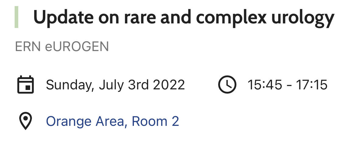 ERN_eUROGEN's tweet image. Find out the latest updates on #RareDiseases &amp;amp; #ComplexConditions in #Urology at #EAU22 at our Special Session, today at 15:45 CET, Orange Area, Room 2. Join us for an exciting session!👍 #UroSoMe #SoMe4PedSurg #PedUro #FPMRS #UroOnc #ePAG @uroweb @UrowebESU @EAUNurses