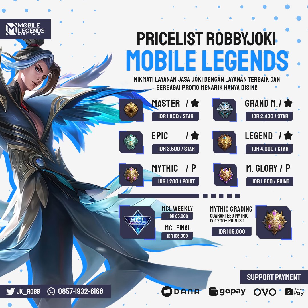 jk_robb's tweet photo. Hallo buat kalian yang gasempet rank atau gapengen ketinggalan ranknya langsung aja serahkan ke ROBBYJOKI karena disitu harganya bersahabat &amp; proses cepet loh.

PRIVASI pasti amann.
ORDER BISA LANGSUNG DI DM ATAU DI WHATSAPP : 085719326168

#jokiml #zonauang https://t.co/4DKz35TNVg