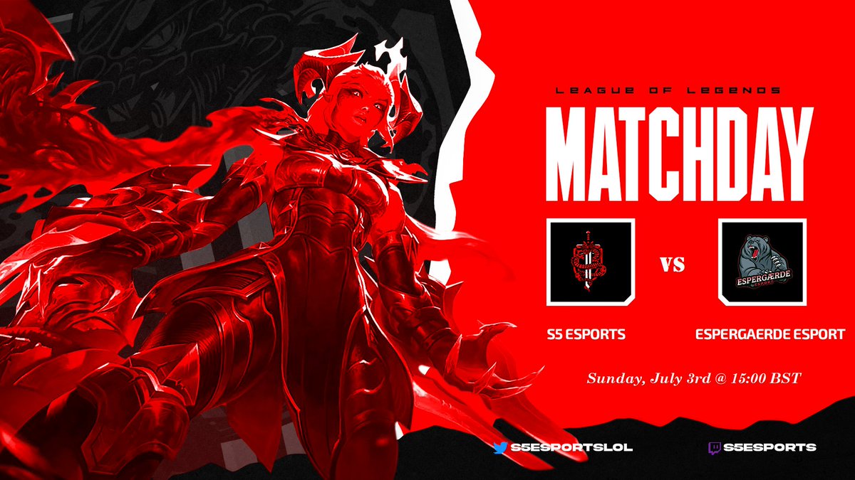 S5esportsLOL's tweet photo. ‼️ MATCHDAY‼️
Time for another playday for us in the
@NLClol
#Div3
Today we are back to win & get our streak rolling again after last week's tie.
🆚
@ESP__eSport
⏰ 15:00 BST || 16:00 CET
📺 https://t.co/UTGbMMLSj3
#⃣ #S5ARMY #S5FIGHTING #S5WIN https://t.co/1vxClHE2m7