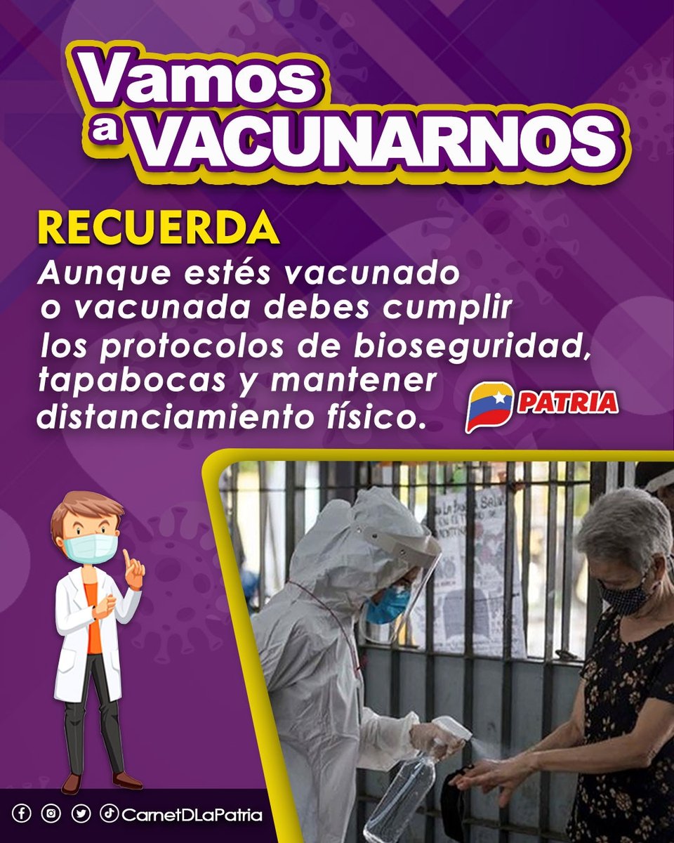 #3Jul|🇻🇪📢 ¡ETIQUETA DEL DÍA! ▶️

#RefuerzaTuVacuna 

La Covid es una amenaza latente.

¡Cuidémonos!
