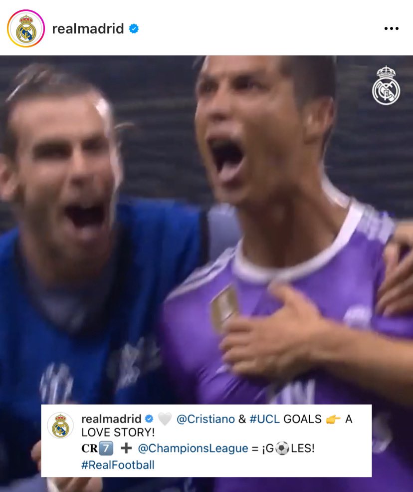 El Real Madrid subió en su cuenta de Instagram videos de goles de Cristiano Ronaldo. 🥹🤍