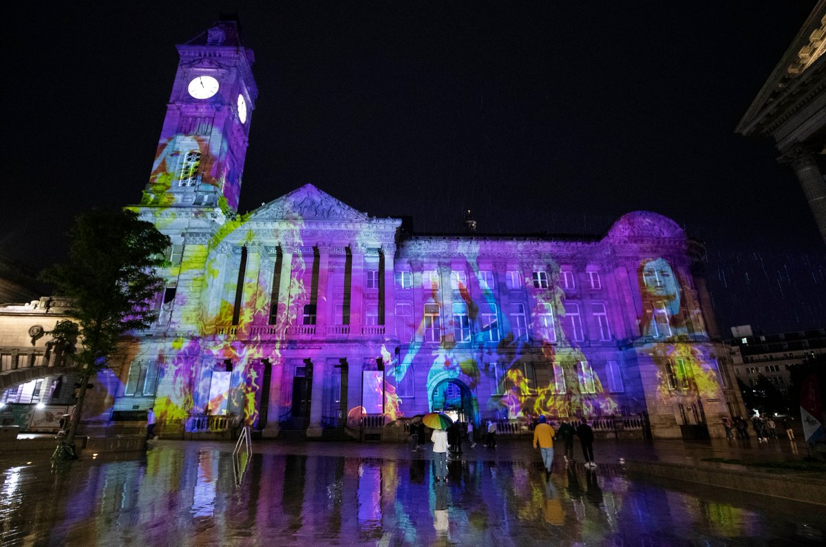 Every evening (9pm-11pm) from now until 9 July, you can see this awesome artwork called In Muva We Trust by Club Até projected onto the exterior of the iconic @BM_AG as part of #B2022Festival and @fiercefestival #HealingGardensOfBab