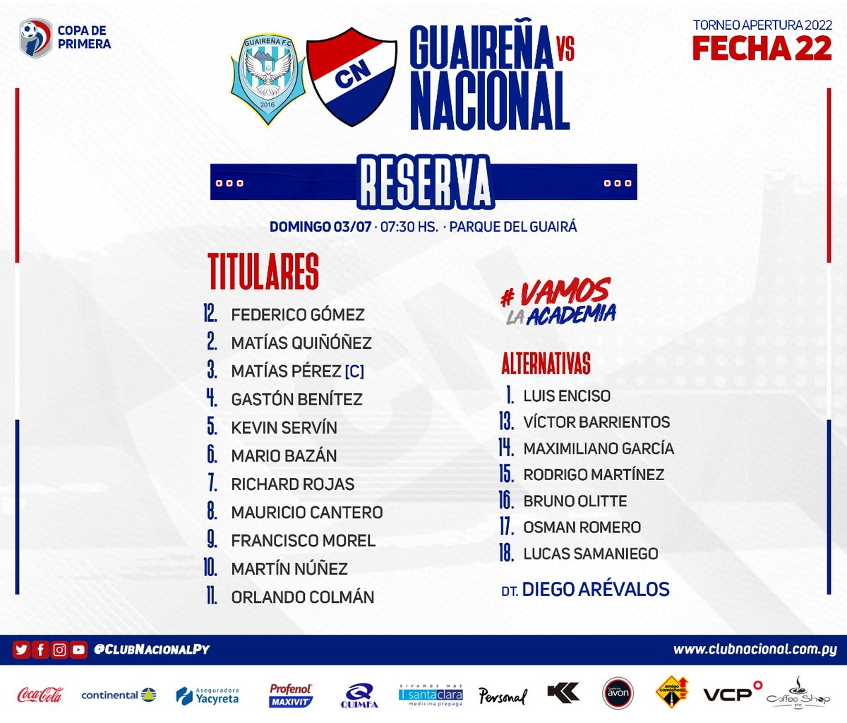 CanteradelTrico's tweet photo. #CanteraTricolor 🔴⚪🔵
#catReserva ⚽️🙋🏻‍♂️

🏆 Torneo #Apertura2022

🗓Fecha 22

¡YA SE JUEGA!

Guaireña 🆚️ #NACIONAL

#VamosLaAcademia https://t.co/85BVNDrTMC