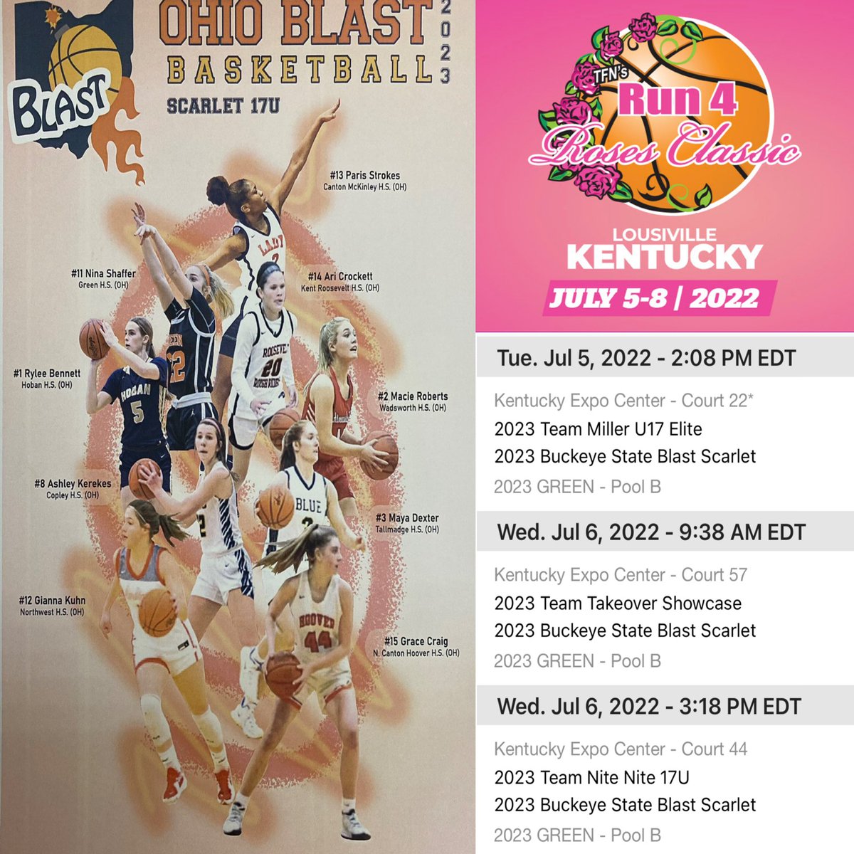 Catch Blast Scarlet 2023 at <a href="/TFNsRun4Roses/">TFN's Run 4 Roses</a> this week! <a href="/ariana_crockett/">Ariana Crockett</a> <a href="/ParisStokes_10/">Paris Stokes</a> <a href="/ry_bennett44/">Rylee Bennett</a> <a href="/_ninashaffer_/">Nina Shaffer</a> <a href="/gracecraig_11/">Grace Craig</a> <a href="/mayadexter3/">Maya Dexter🍍</a> <a href="/AshleyKerekes8/">Ashley Kerekes</a> <a href="/gianna_kuhn/">gianna kuhn</a> <a href="/macierobertss/">Macie Roberts</a> <a href="/The_Blast_AAU/">Buckeye State Blast Girls Basketball</a> <a href="/KeaneCrockett/">Keane Crockett</a> <a href="/cucrusader/">Steve Shaffer</a>