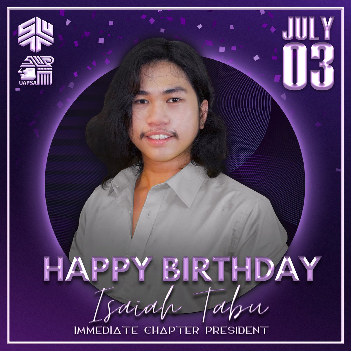 UAPSA_SLU's tweet photo. 🎊𝑯𝒂𝒗𝒆 𝒂 𝒃𝒍𝒂𝒔𝒕 𝒐𝒏 𝒚𝒐𝒖𝒓 𝒔𝒑𝒆𝒄𝒊𝒂𝒍 𝒅𝒂𝒚, 𝑰𝒔𝒂𝒊𝒂𝒉!🎊

Happy Birthday to our Immediate Chapter President! Wishing you abundant happiness and love with eternal protection from Almighty God. 

#ARKaarawan 
#UAPSAKaVogueDay  
#AscendUAPSASLU
#UAPSAbaysabay https://t.co/7U108xxq0F