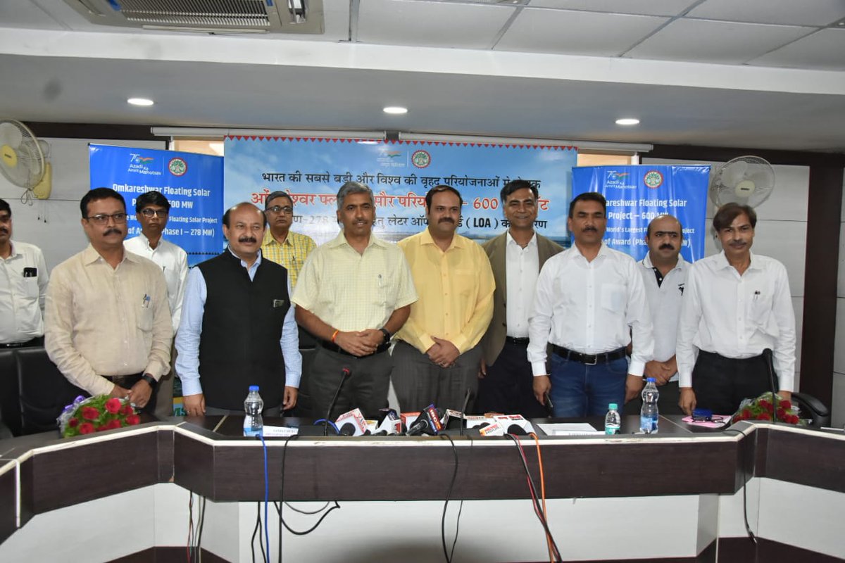 LoA given to successful bidders for development of Omkareshwar Floating Solar Project (Phase I – 278 MW). Minimum tariff of Rs 3.21 per Unit discovered.