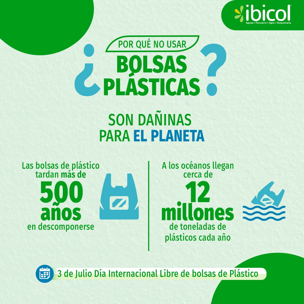 insumosibicol's tweet photo. Los pequeños cambios hacen la diferencia” Ibicol se une a la lucha por el no uso de bolsas plásticas. Hoy día internacional libre de bolsas plásticas, les recordamos la importancia de usar Bolsas biodegradables!
#Ibicol #InsumosBiologicos #Fertilizantes https://t.co/3fa3IQkWD2