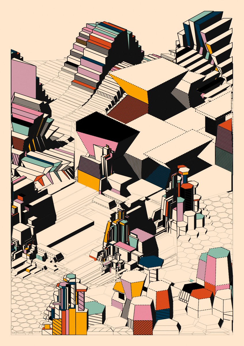 st4yhome_art's tweet image. This is my favourite output in a while. Something about the combination of random fill colouring and angular structures😱