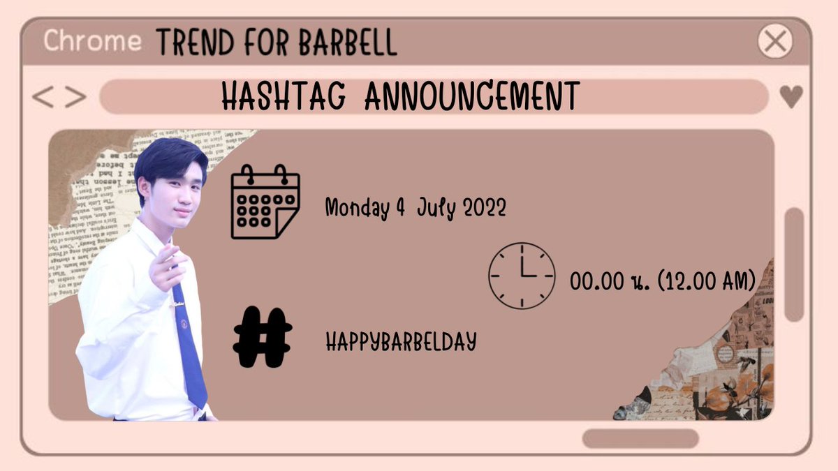 trendforbarbell's tweet photo. 📢เนื่องในวันพรุ่งนี้เป็นวันเกิดน้องบาร์เบล ขอเชิญชวนทุกคนมาร่วมฉลองและอวยพรวันเกิดน้องบาร์เบลผ่าน HASHTAG ได้ตั้งแต่เที่ยงคืนเป็นต้นไป
〽️ : #.HAAPYBARBELLDAY
📅 : 4 July 2022
🕧 : 00:00 น. (12.00 AM)
#BarbellJirakit
#TrendForBarbell https://t.co/dsfooBp1In
