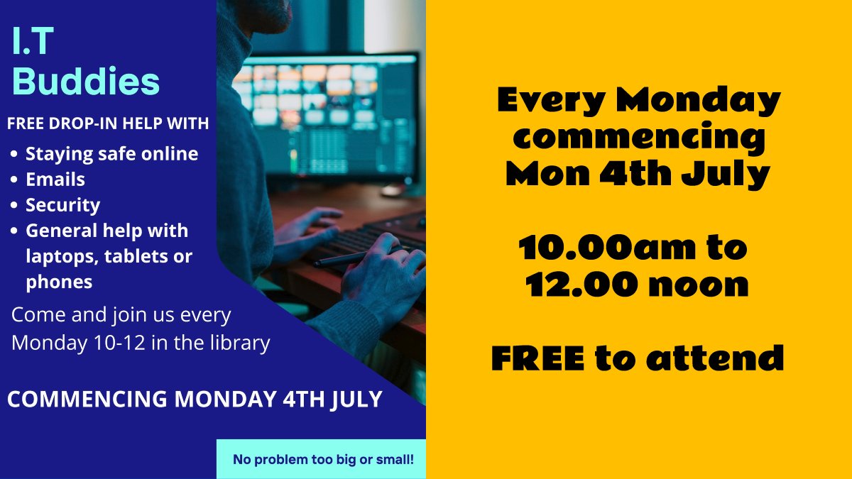 lovehoole (@lovehoole) on Twitter photo Good news! I.T buddies are back at <a href="/HooleComCen/">HooleCommunityCentre</a>! This is a FREE drop-in session for anyone needing help with anything digital. Friendly #volunteers are at hand to help you every Monday from 10am/12.00 - no need to book. Good news! I.T buddies are back at <a href="/HooleComCen/">HooleCommunityCentre</a>! This is a FREE drop-in session for anyone needing help with anything digital. Friendly #volunteers are at hand to help you every Monday from 10am/12.00 - no need to book.