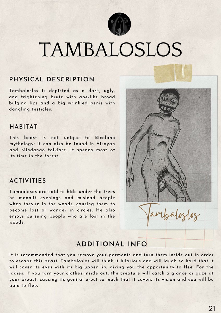 tabitabipod's tweet photo. Want to learn more about the TAMBALOSLOS? Go and listen to S1E3 of Tabi-Tabi Podcast on Anchor, Spotify, Apple Podcast, or wherever you listen to podcasts.
LINK: https://t.co/gQkJnfwpcW
#tabitabipodcast #philippinemythology #podcastph https://t.co/mED0yut1Um