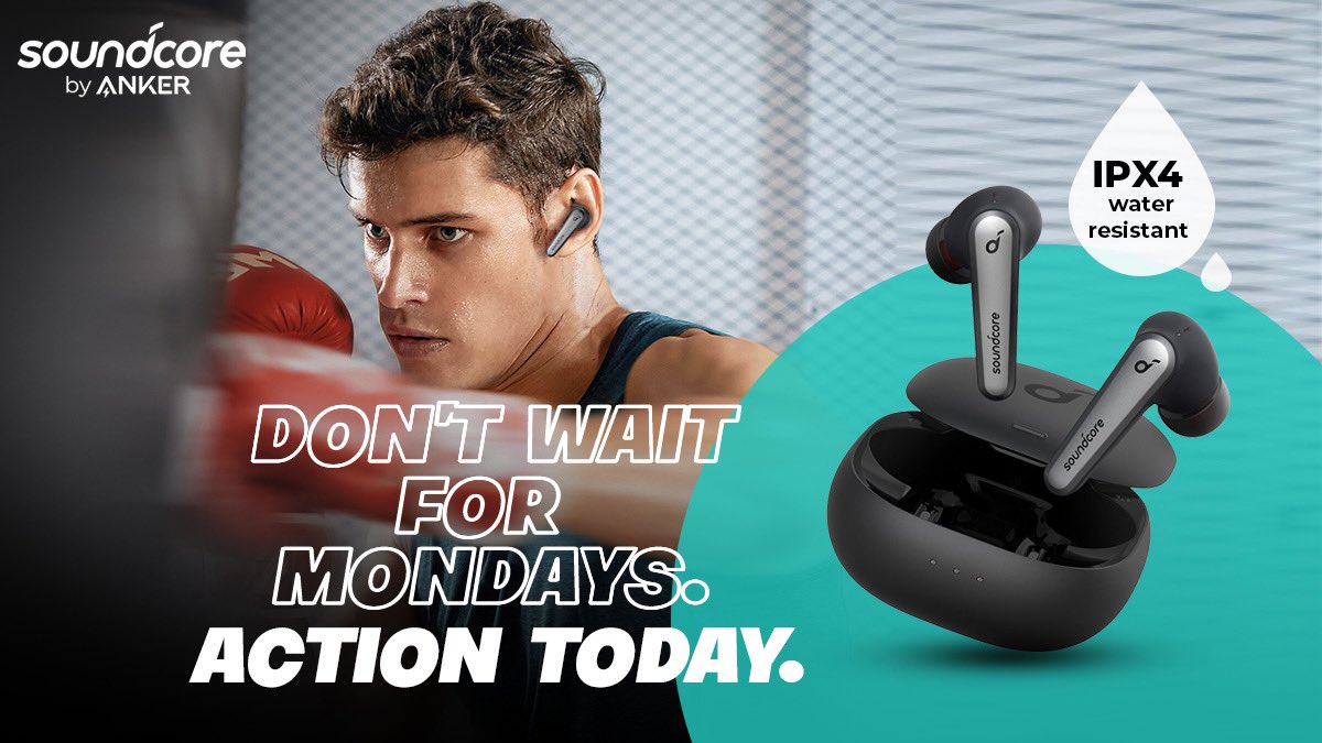 SoundcoreIndia's tweet photo. With #SoundcoreLibertyAir2Pro don’t wait for Mondays, start today, start now!
The earbuds are IXP4 water resistant, and sweat resistant, so simply sweat it out!
#SoundcoreIndia #earbuds #wirelessearbuds #waterresistant #wirelessearphones https://t.co/rvC3MY1JKk