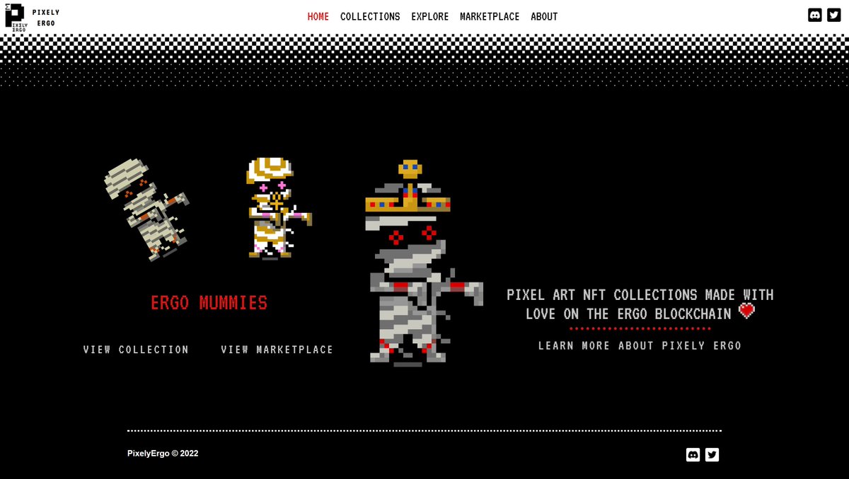 PixelyErgo's tweet image. We are really excited to announce our website 🙌 check it out: pixelyergo.com 

See your Mummies through explore page by entering your Ergo Mummy No# 

More exciting announcements will come soon stay tuned 👀

@sigmaverse_ergo 

#PixelyErgo #ErgoNFT #Ergo #ErgoMummies