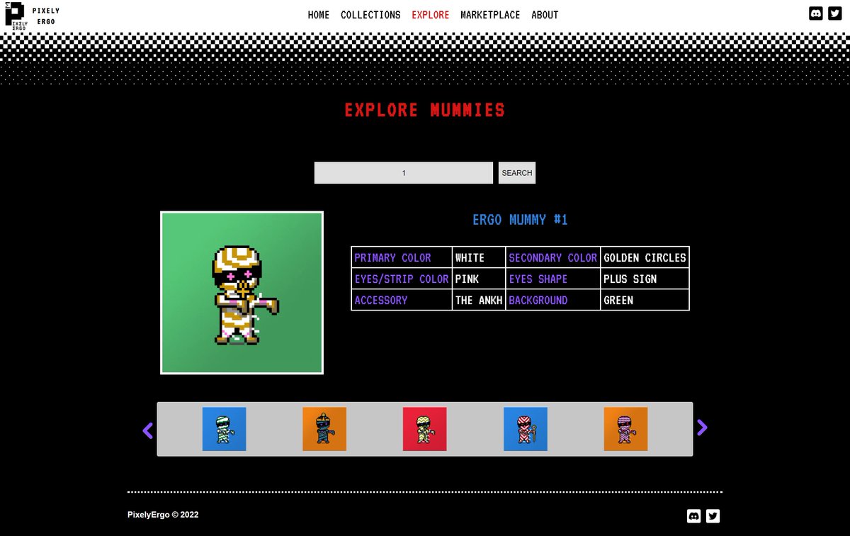 PixelyErgo's tweet image. We are really excited to announce our website 🙌 check it out: pixelyergo.com 

See your Mummies through explore page by entering your Ergo Mummy No# 

More exciting announcements will come soon stay tuned 👀

@sigmaverse_ergo 

#PixelyErgo #ErgoNFT #Ergo #ErgoMummies