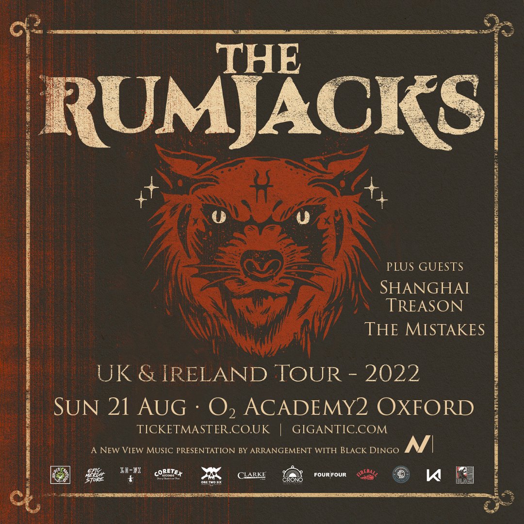 Australia’s Celtic punks @Rumjacks head to Oxford - Sunday 21 August 2022 with support from @ShanghaiTreason and @themistakesuk so make sure you get here nice and early. Tickets on sale here 👉 bit.ly/3AiHLyr