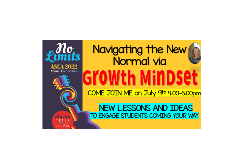 LKingcounselor's tweet photo. If you'll be at #ASCA22 come see me on Saturday 7/9 for practical ideas to survive our new reality in education through a growth mindset lens. https://t.co/FWMZef0i6F #schoolcounselors #growthmindset #practicalideas 
#scchat #studentengagement #mindsetmatters https://t.co/3CbCL95CFB
