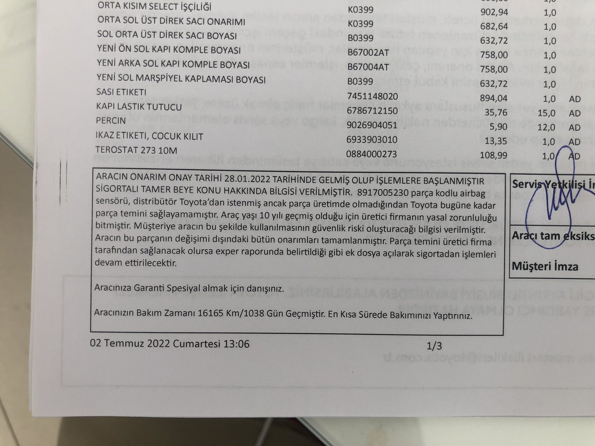 Toyota Köşkdere (Çorlu) bayisinde 28.01.2022 tarihinden buyana onarımda olan aracımı airbag sistemi çalışmaz halde, bütün riskleri müşteriye yükleyerek, sigortadan alacağı parayı önceliğine koyarak teslim etmek istiyor
<a href="/Toyota_Turkiye/">Toyota Türkiye</a>
<a href="/ToyotaMotorCorp/">Toyota Motor Corp.</a> 
<a href="/Aksigorta/">Aksigorta</a>