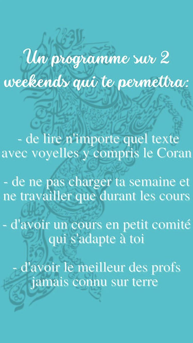 sunchaine26's tweet photo. ✨SALAM ALAYKUM✨
tu as envie d’apprendre à lire l’arabe en un temps record mais tu ne sais pas à qui t’adresser ?Je t’invite à aller suivre sur IG moha_libyano qui te propose des cours à un prix imbattable!! En ce moment tu as une offre de lancement n’hésite pas profite en 😏 https://t.co/VCyjlTtWaL
