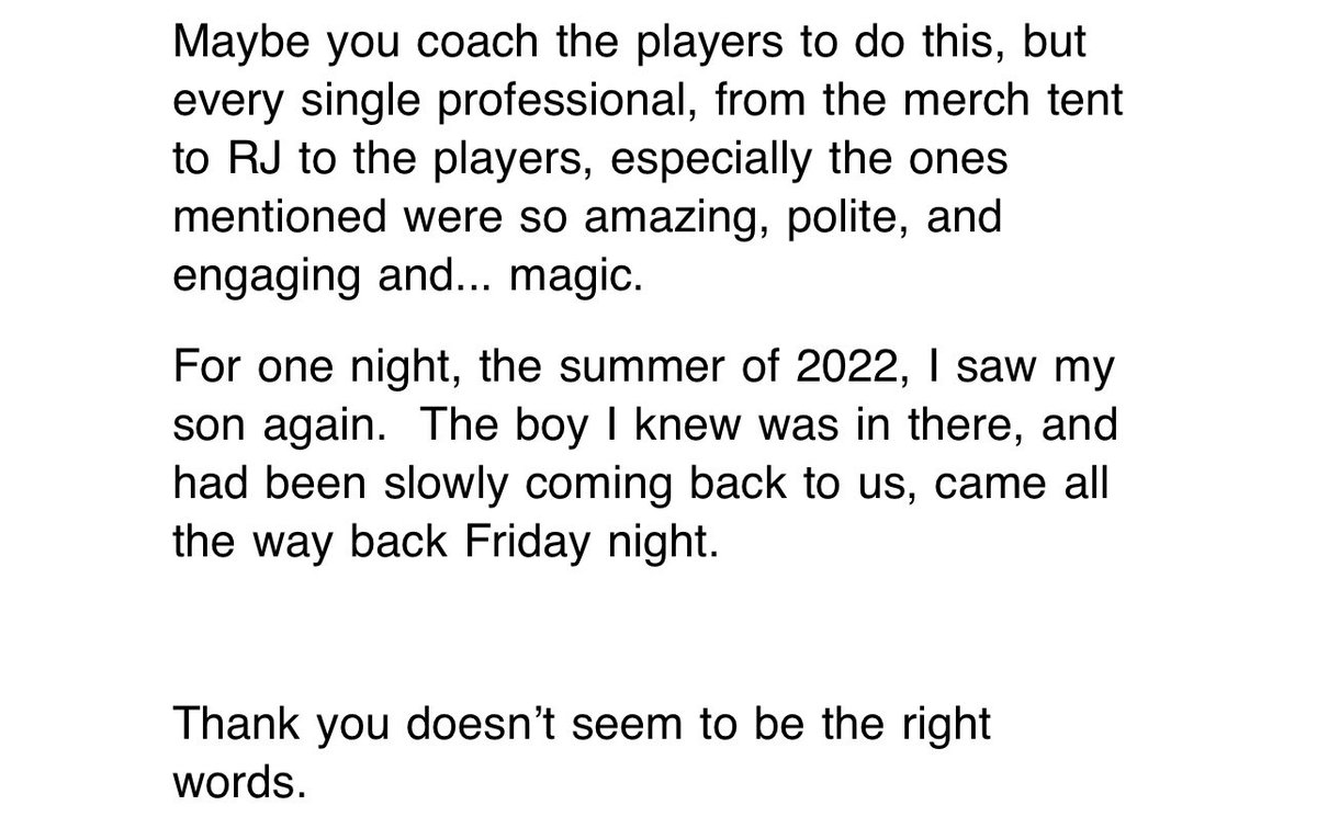 “the boy I knew was in there came all the way back friday night.” 

thanks to every <a href="/PremierLacrosse/">Premier Lacrosse League</a> player for making this father &amp; son’s weekend. 

no email has ever hit home quite like this one man.
