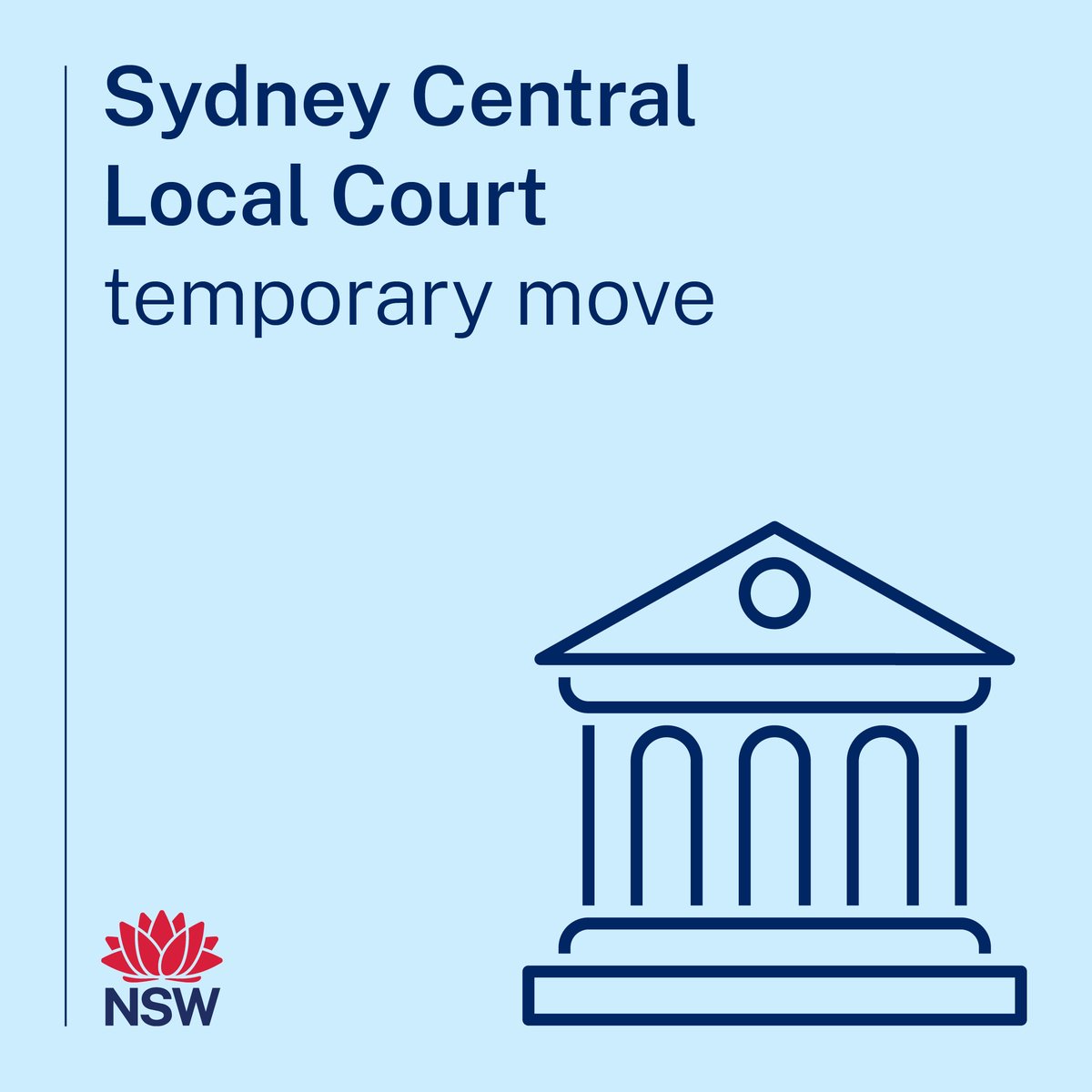 From today, all listings for Central Local Court at 98 Liverpool St, Sydney, have been transferred to the Downing Centre Local Court at 143-147 Liverpool St, Sydney. All Central Local Court Registry Services will be provided at the Downing Centre Local Court Registry on Level 4.