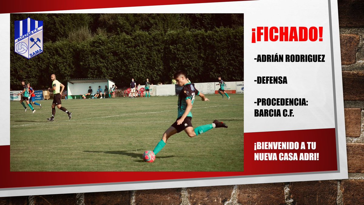 ¡FICHAJE! 🔴🔵

🛡Defensa: Adrián Rodríguez.

Adri, procedente del Barcia C.F., aportará recorrido, profundidad y calidad en golpeos y centros por la banda izquierda de los Llerones.

¡BIENVENIDO A TU NUEVA CASA ADRI!

#SomosAlcázar
#Desde1954