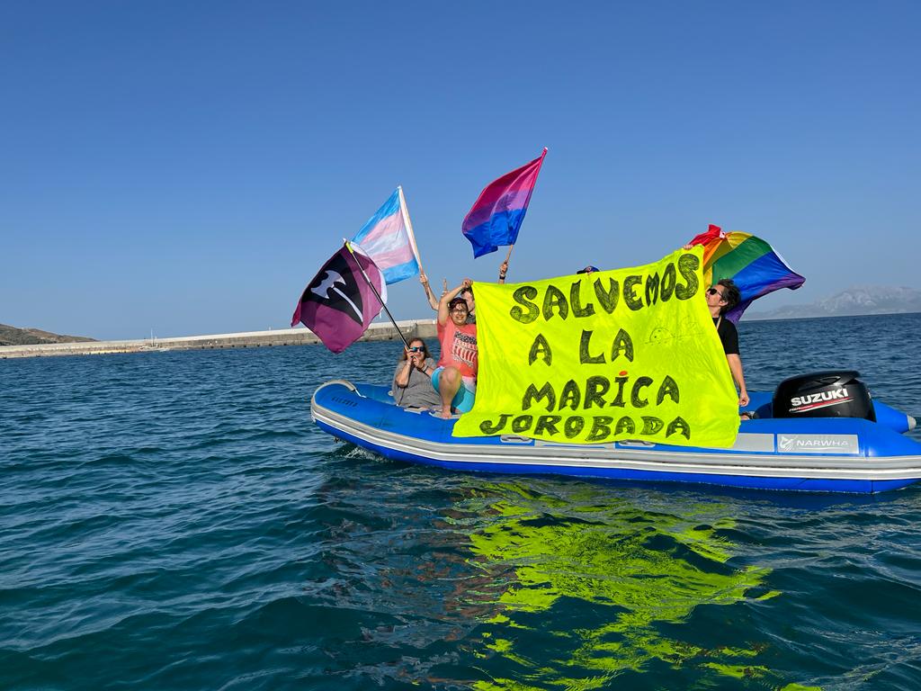 OYDCG's tweet photo. 🐳🏳️‍🌈 Nos hemos reído y mojado mucho en nuestra performance 'Salvemos a la marica jorobada'. Porque tambi��n tenemos que defender la diversidad humana, y lo hemos hecho con una actividad diferente y divertida en #Tarifa.

Cerramos con alegría el 6° #OrgulloCG. https://t.co/oF2WR2VAlb