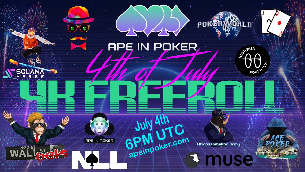 ApeInPoker's tweet photo. It's the Eve of our 4K Freeroll Tournament! We'll save a seat at the table for you.
Register in our discord! Link in bio.
#PokerTournament #PokerNFT #NFTs #NFTcommunity #OnlinePoker #VirtualPoker #FreeRoll https://t.co/mAt4sZdHWX