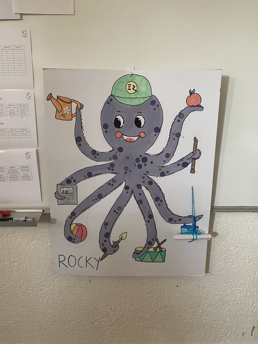 ERocaprevera's tweet photo. Els nens i nenes que continuem al juliol hem fet un nou amic, en Rocky! És un pop molt simpàtic que cada dia ens porta una activitat: pintura, jocs d’aigua, manualitats, racons, contes… que bé que ens ho passem! Gràcies Rocky!🐙 #ERP2 #ERcasal #Torelló https://t.co/xSE3E68h63