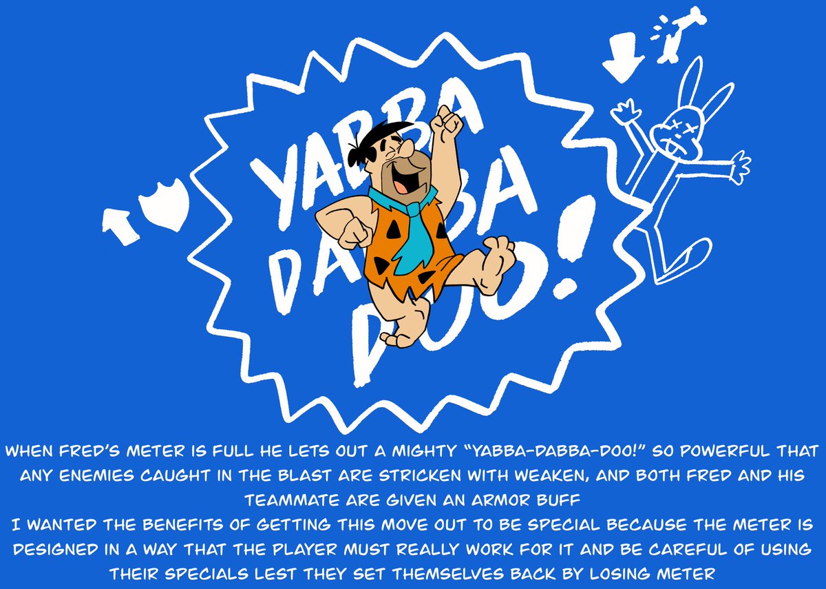 thepowerplumber's tweet image. Here is my next #Multiversus character concept, this time for Fred Flintstone!

@multiversus seems to enjoy taking risks and being unique with their character designs (Taz turns enemies to chickens, Iron Giant reportedly can’t jump + is twice as big) so I try to be creative too!