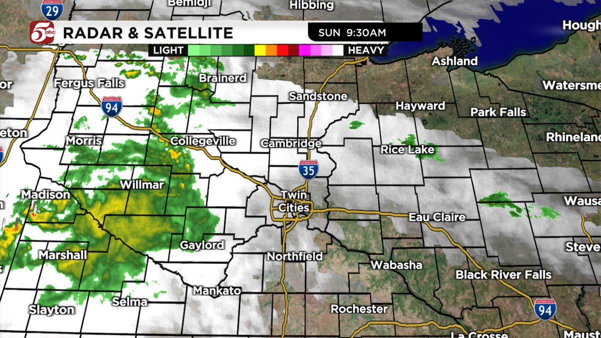 Rain continues to weaken as it pushes east across Minnesota. The metro might get a few drops closer to 11 AM and noon, then dry out and warm up Sunday afternoon.

Widespread storms are likely tonight into early Monday. Here's my latest forecast: https://t.co/nWFaAnUy8J https://t.co/3Vfyg2xu2T