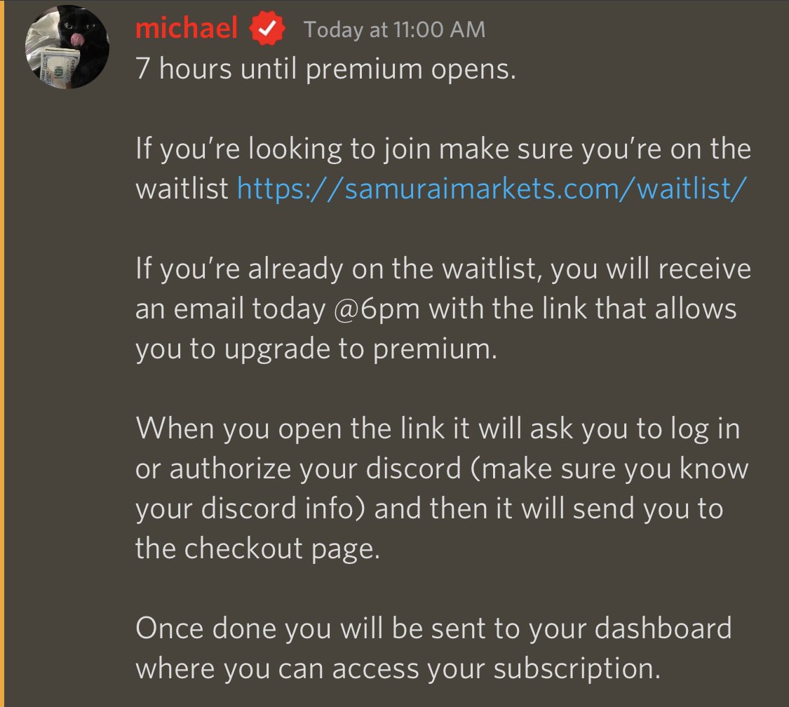 WE’RE BACK! 🥷
Samurai Premium opens back up today @ 6pm EST. 💰

The process on how things will work can be found below!
Waitlist: samuraimarkets.com/waitlist/