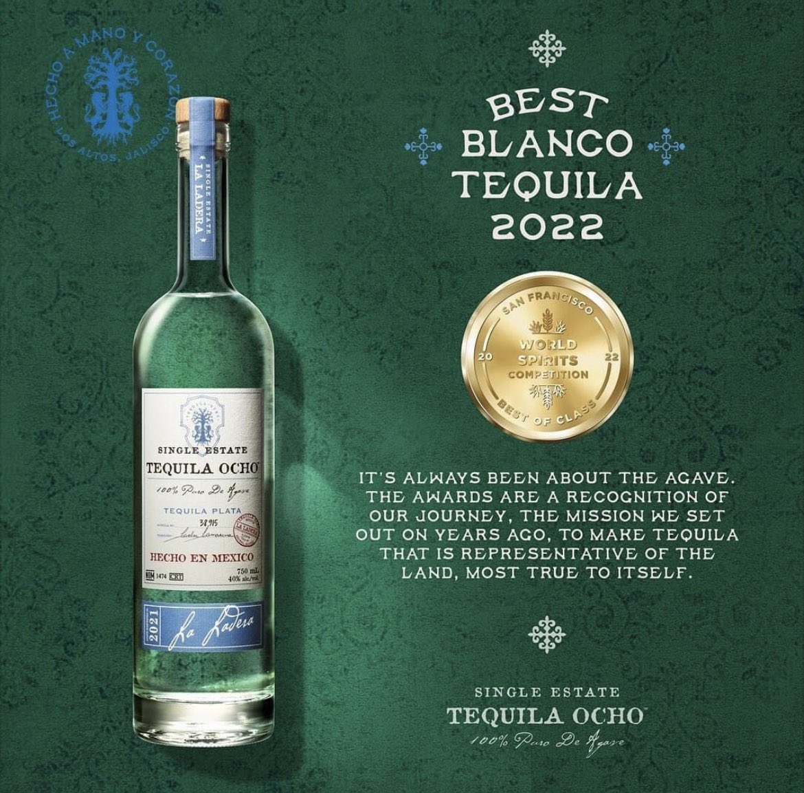 Felices y orgullosos de poder compartirles que fuimos nombrados “Best of Class” Mejor tequila blanco 2022 en el San Francisco World Spirits Competition. ¡Una vez más, hacer las cosas que nos gustan con tanto amor y dedicación tiene sus frutos!