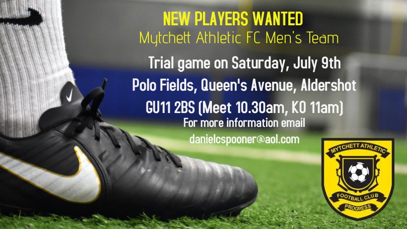 Are you looking for a new #football team and live in the #Aldershot, #Mytchett, #Farnborough, #Frimley area? We'll be holding an open trial game this Saturday! More details are below so we hope to see some new faces.