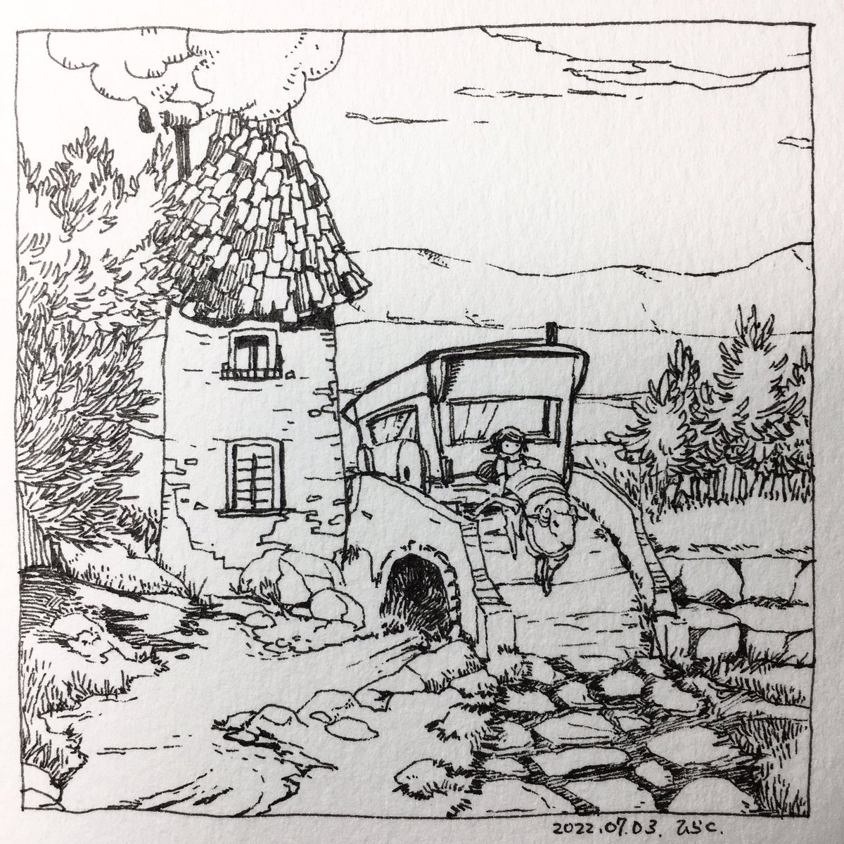 7/3: 
ここを抜けたら休憩しましょう。
Let's take a break after leaving here.

 #Pavot  #ペン画 