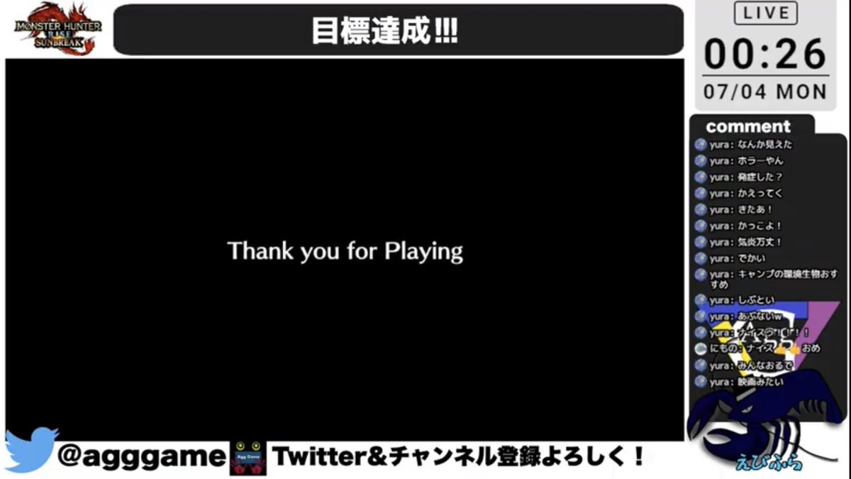 Agggame's tweet photo. ひとまずクリア！！！
累計配信時間 21時間
そのうち5時間近くはレウスの天鱗求めてた気がする…とりあえ���お疲れ！！！！

#モンハンライズ  #MHRise #モンハン  #NintendoSwitch #ゲーム実況 https://t.co/JMy3hKfVPO
