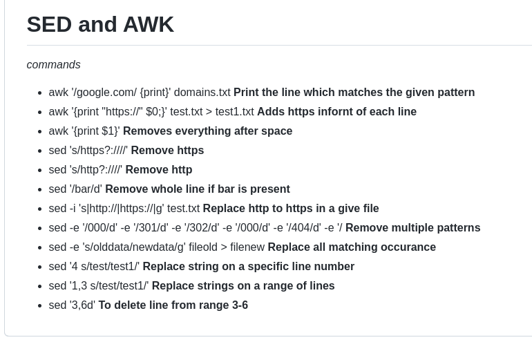 Alra3ees's tweet image. SED and AWK commands for bug bounty:-
github.com/imrannissar/aw…
github.com/codenameyau/se…
github.com/james-s-tayler…
github.com/codenameyau/se…