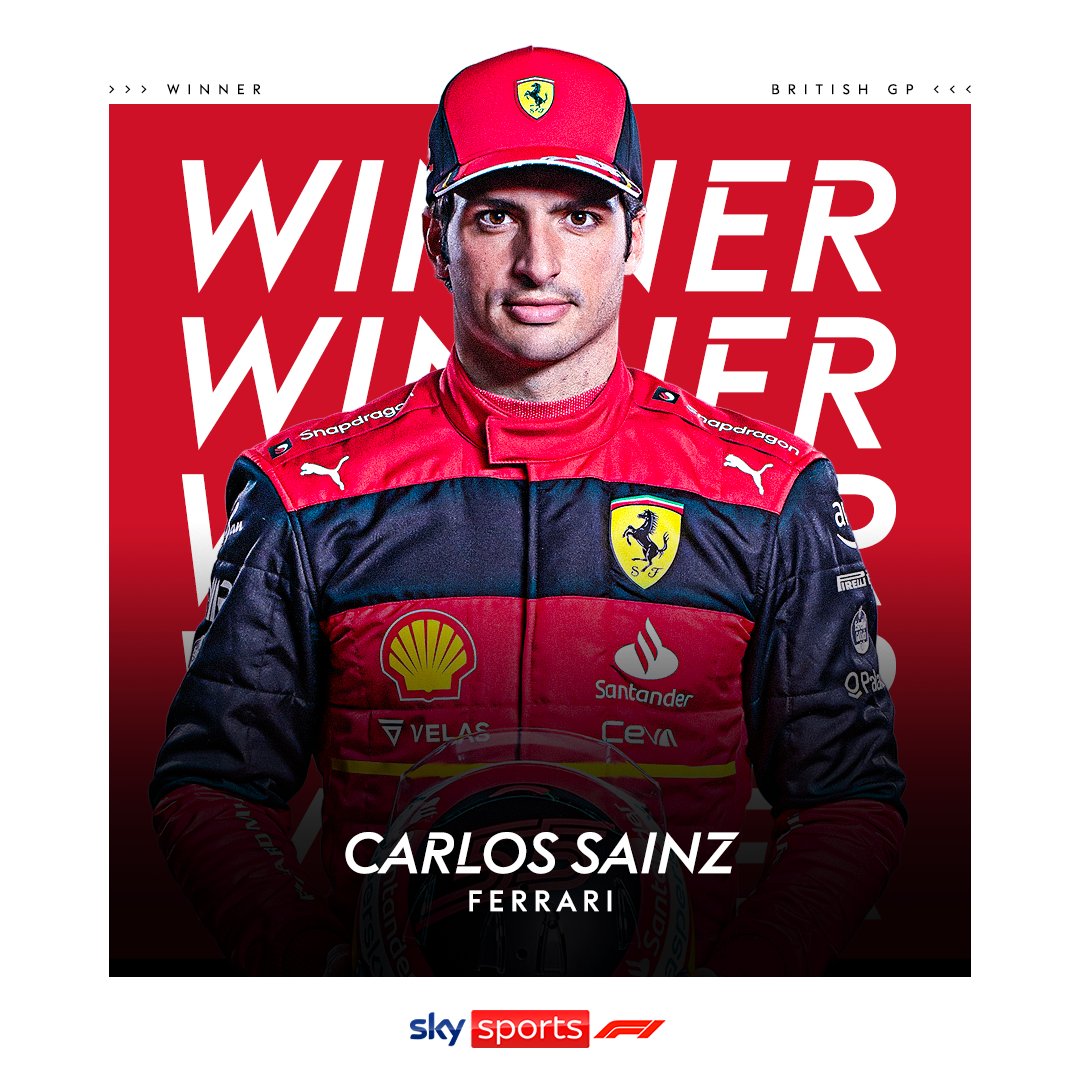 SkySportsF1's tweet photo. CARLOS SAINZ WINS THE BRITISH GRAND PRIX!! 🇬🇧 https://t.co/WkIUsDPcKr