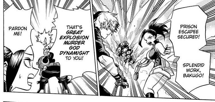 Finally, someone uses Bakugo's hero name with the respect he deserved, especially coming from Jeanist!! Great Explosion Murder God Dynamight got recognized as a proper hero. 😭 