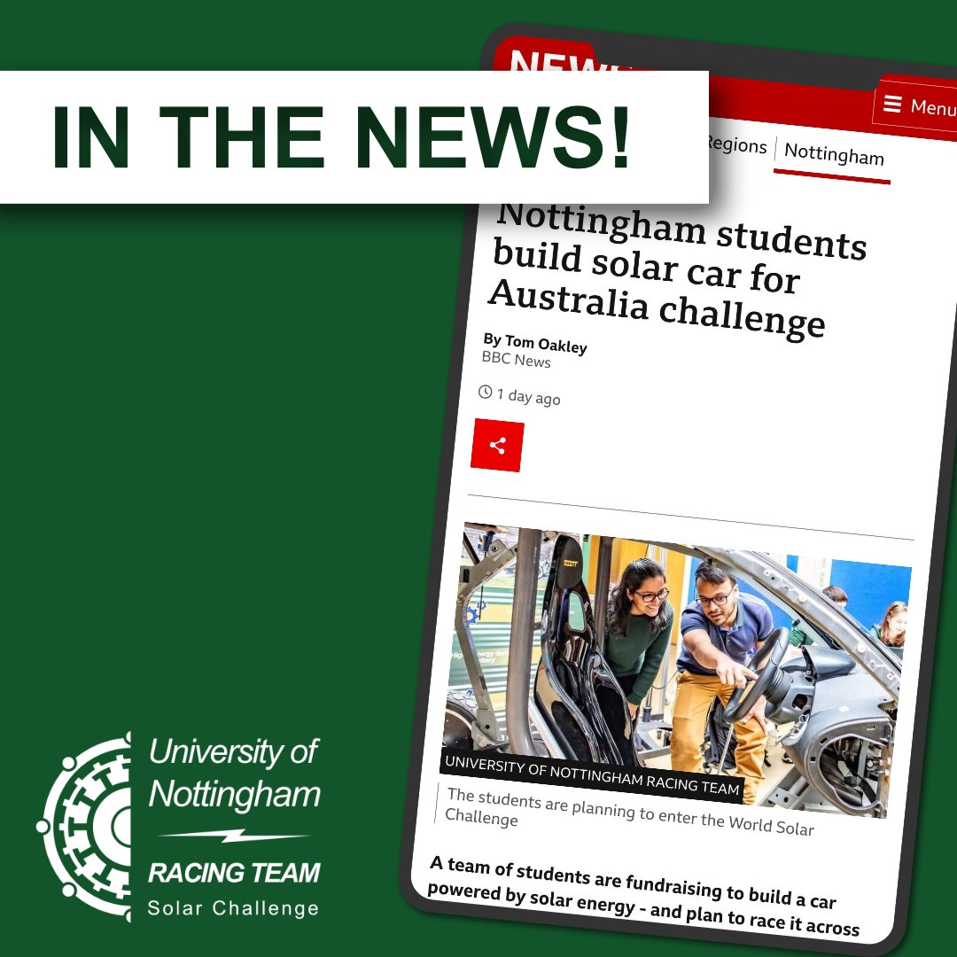 Our <a href="/UniofNottingham/">Uni of Nottingham #WeAreUoN</a> solar car team is in the news! Huge thank you to BBC East Midlands for covering us. Check out the link to the article below! 📰

#weareuon #electriccar #renewables #solar #inthenews