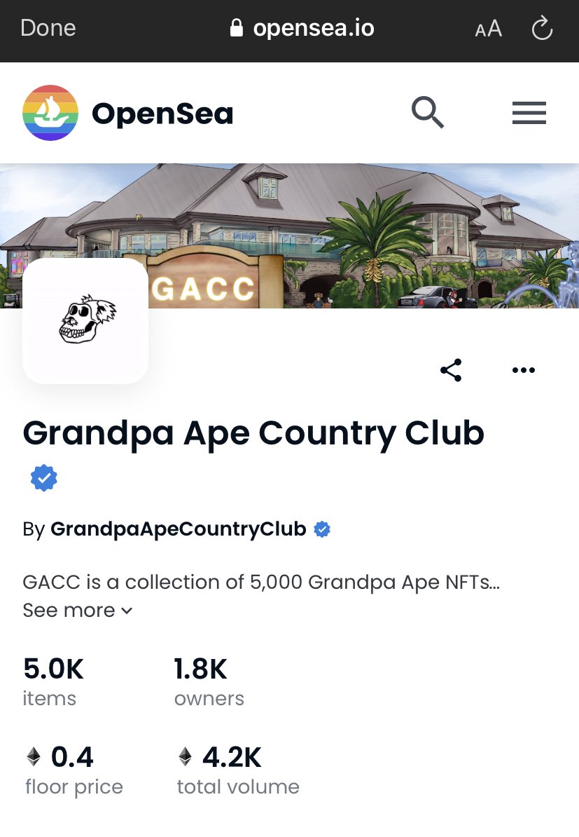 I still have <a href="/GrandpaApeCC/">Grandpa Ape Country Club</a> NFTs I bought in the beginning .