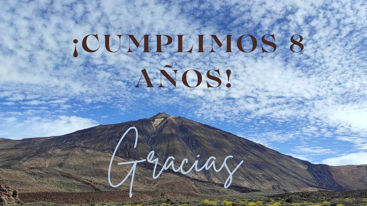 Hoy cumplimos 8 años 🎂🥳 Muchas gracias a todos, en especial a quienes nos han elegido y apoyado siempre. Seguimos en el camino 😍 <a href="/VisitTenerifeES/">VisitTenerifeES</a> <a href="/webtenerife/">Turismo De Tenerife</a> <a href="/TenerifePunto/">Tenerife Punto</a> <a href="/paisajecanario/">Paisaje Canario</a> <a href="/Tenerife_Ocio/">Tenerife Ocio</a> <a href="/LoqueVeoTfe/">𝕊𝕖 𝕍𝕖 𝕖𝕟 𝕋𝕖𝕟𝕖𝕣𝕚𝕗𝕖</a> <a href="/TesorosCanarios/">#TesorosCanarios l♥️🇮🇨</a> <a href="/EmocionesCan/">Emociones Canarias</a> <a href="/lagendatf/">Lagenda Tenerife</a>