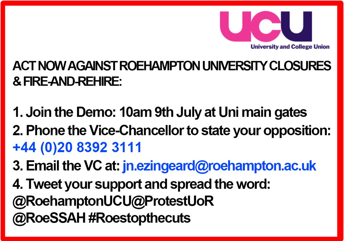 Roehampton to fire 100+ staff ending Anthropology Classics Linguistics Drama Writing Photography +++ 

Given the Uni's success with working class students in 'elite' subjects, it's an attack on social mobility based on fake economics. ACT NOW! @RoehamptonUCU @ProtestUoR 
@RoeSSAH
