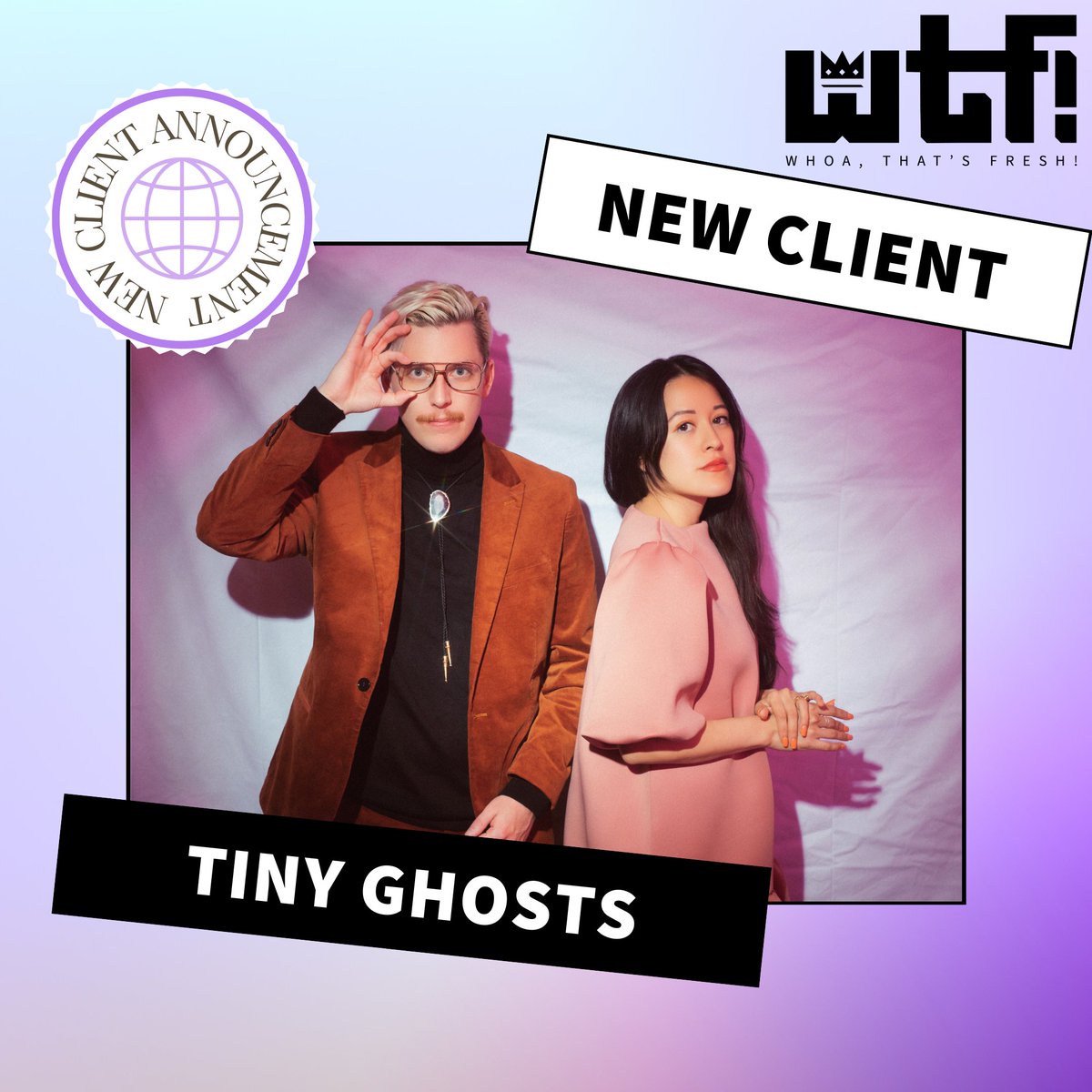Warm welcome to indie-pop duo <a href="/tinyghostsss/">Tiny Ghosts</a> to the WTF Publicity Roster! Smells like new music is on the way soon. 👻 tinyghostsmusic.com