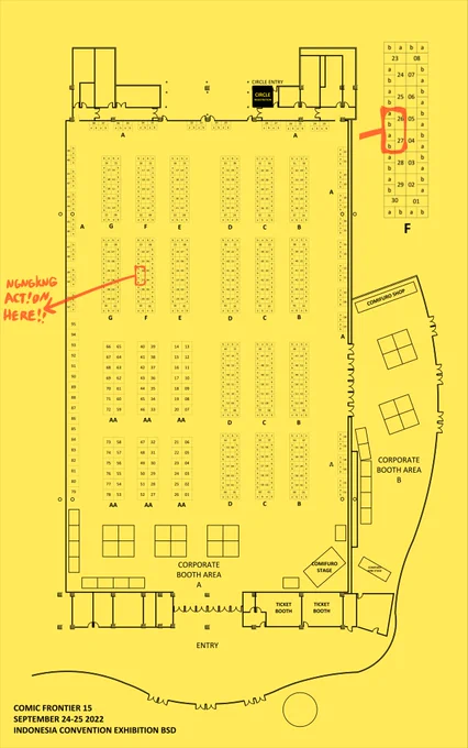 Sobat indonesah, I'll be opening a booth in Comifuro 15 with my friends, 
we'll be at F-26ab and F-27ab, booth [NGNGKNG ACT!ON] both days
let's meet up and trade some postcards maybe?? 👀

also, aku buka PO merch buat self-pickup hari Hnya, link form ada di reply yach 